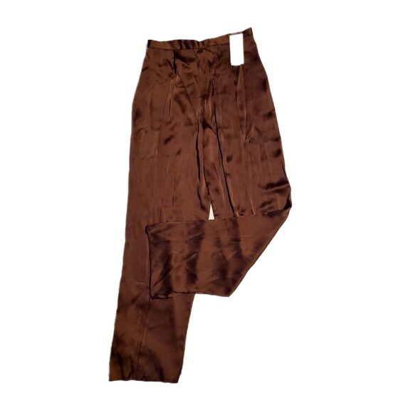 Badgley Mischka NWT $500 Copper Brown Hi-Rise Wide Leg Long Silk Pants, Size 14 - Picture 1 of 8